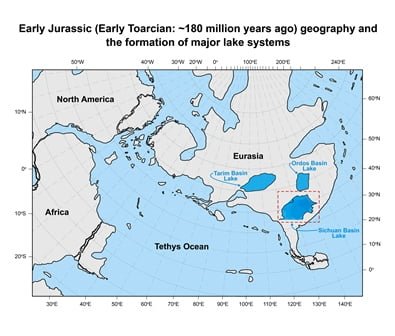 Kondisi geospasial pada era jurasik (183 juta tahun yang lalu)