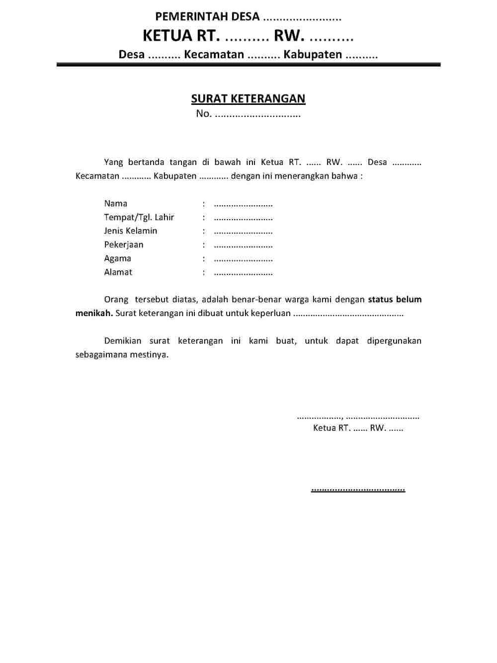 Surat Pernyataan Belum Menikah